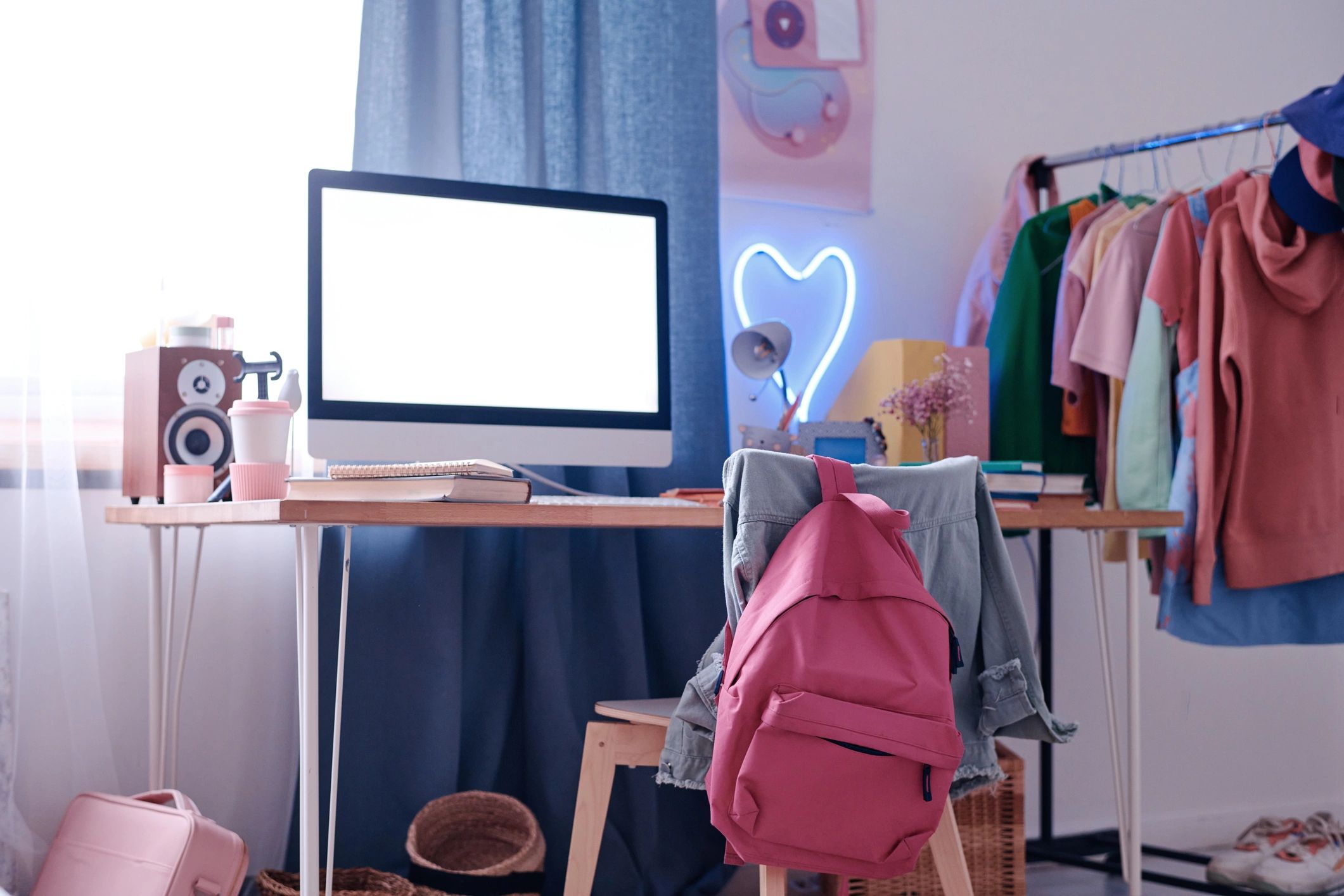 Calm study desk with computer in a bright learning space